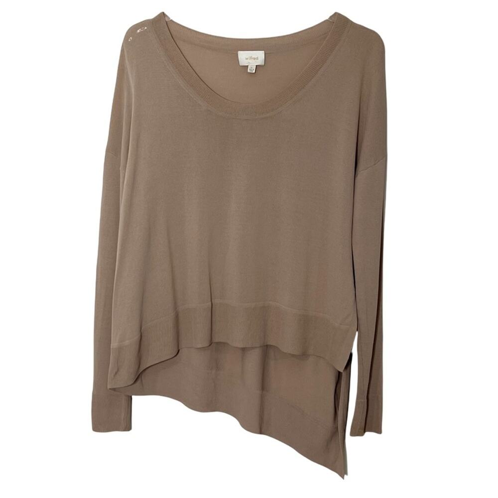 Aritzia Wilfred Beige Asymmetrical Knit Long Sleeve Top